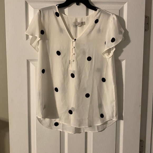 LOFT Tops - LOFT white sheer blouse with black polka dots size medium